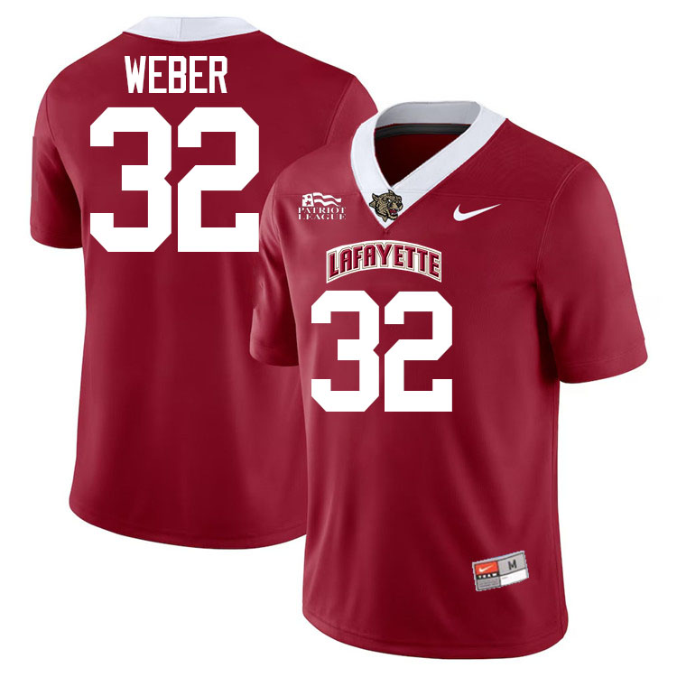 Lafayette Leopards #32 Ethan Weber College Football Jerseys,Uniforms-Red